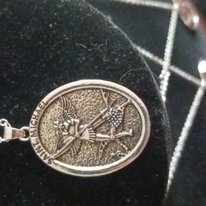 St Michael Catholic oval pendant Silver tone NWT 18" chain